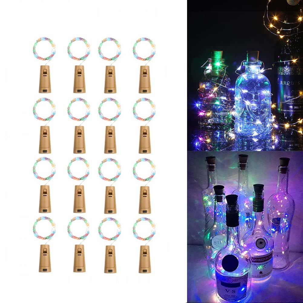 XhuangTech Bottle Light with Cork, 2M 20 LED Cork Lights, Copper Wire Fairy Light Battery Operated, LED Bottle Light for Gin, Wine, Table Decorations, Parties (Multi-Coloured-16Pack)