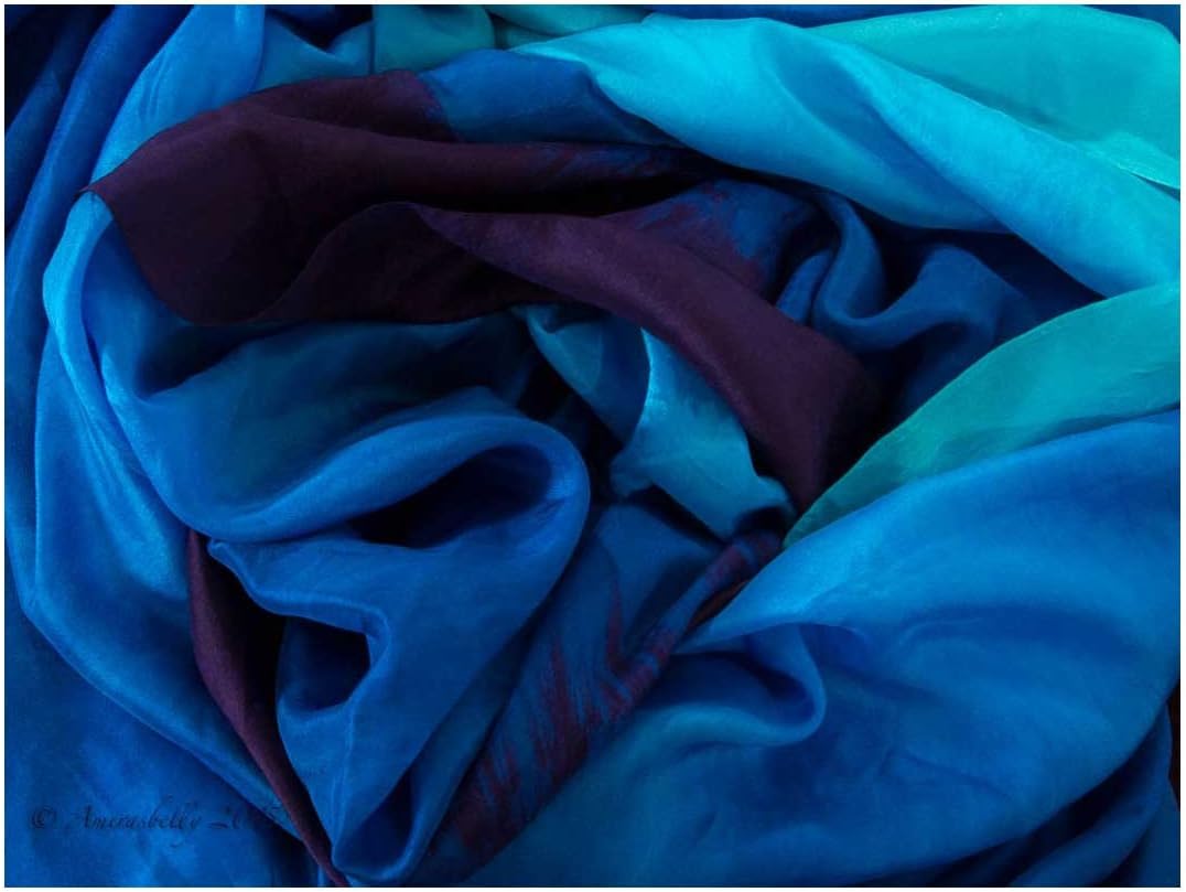 "Caribbean Blue" Belly Dance Pure Silk Veil for Belly Dancers