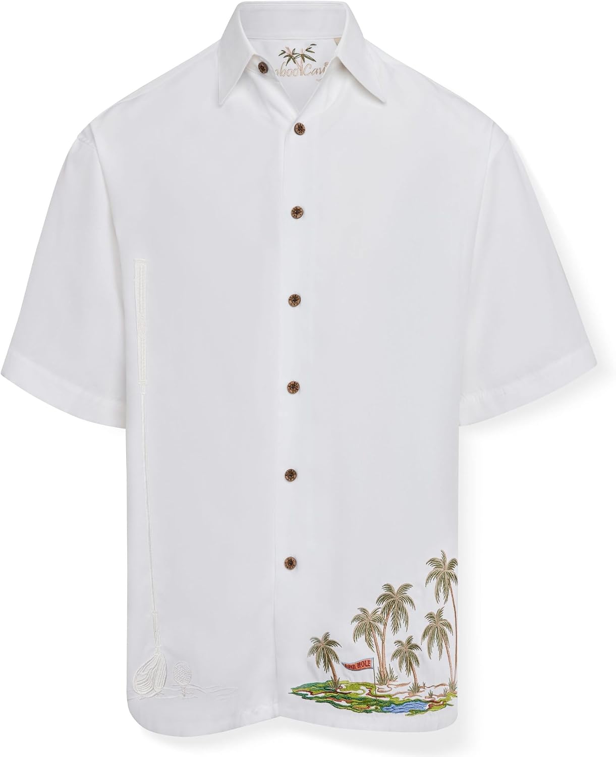 Bamboo Cay Men's Short Sleeve 19th Hole Tropical Embroidered Hawaiian Button-Down Golf Camp Shirt