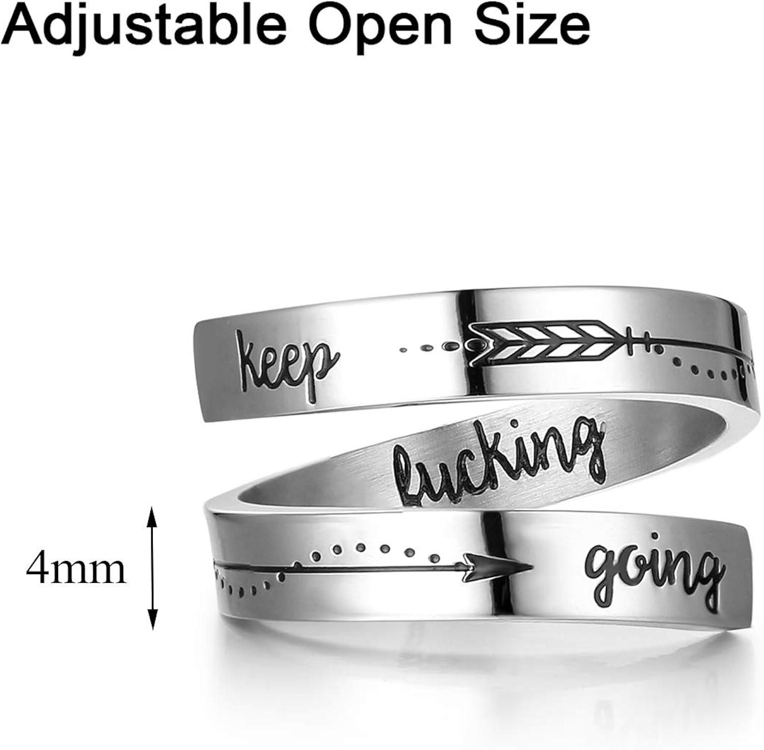 ZRAY Silver Keep Going Ring Inspirational Jewelry Stainless Steel Engraving Size Adjustable Personality Encouragement Gift for Women Teens Girls (Keep Going): Clothing, Shoes & Jewelry