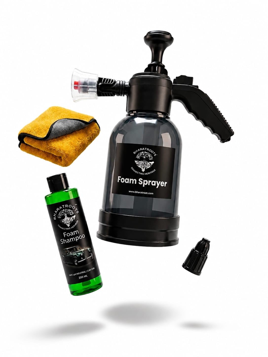 Car/Bike Foam Sprayer Full Black 2L with Car/Bike Snow Foam Shampoo 200ml and Wash/Dry Microfiber Towel 800 GSM Combo, Dual Nozzle for High Pressure Blaster Foam Washing-image-22