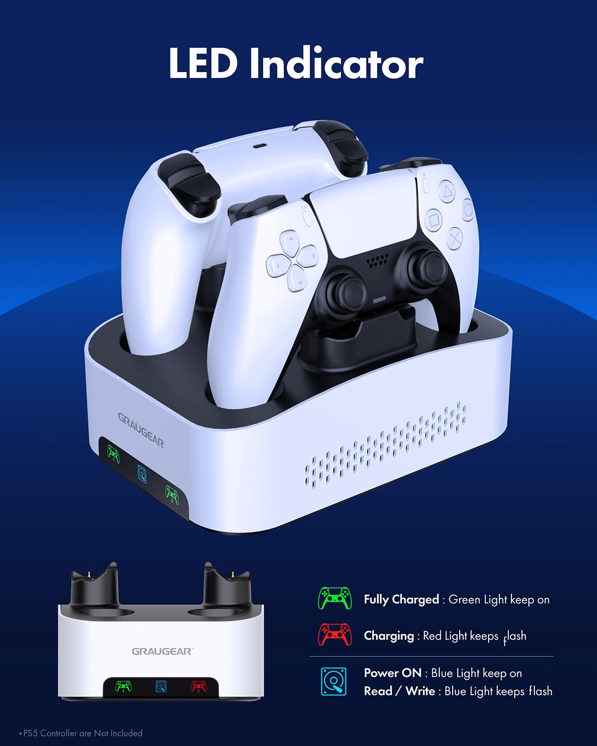 GRAUGEAR Disco rigido esterno da 4TB con base di ricarica per PS5 e PS5 Slim dual controller, USB-C, formattato per PS5 e PS5 Slim