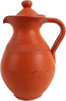 KSI Clay Water Jug – 2L Terracotta Water Jug with Lid & Handle | Mitti Ka Surahi for Drinking Water | Handmade Mud Pot Pitcher | Naturally Cools, Purifies & Balances pH, Eco-Friendly & Chemical-Free