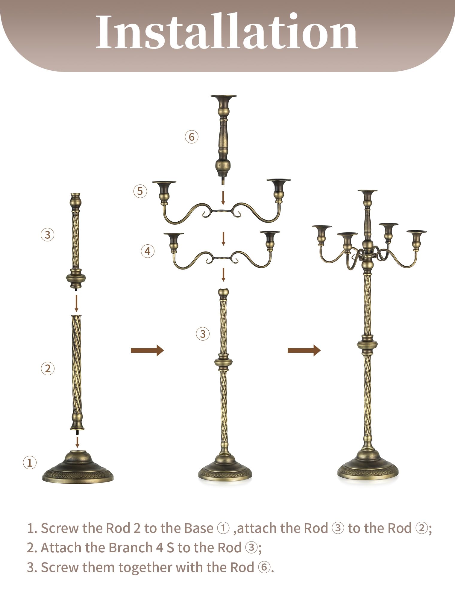 Sziqiqi Kerzenständer Groß Boden Bronze, 5-Armig, 88cm Hoch, für Stabkerzen