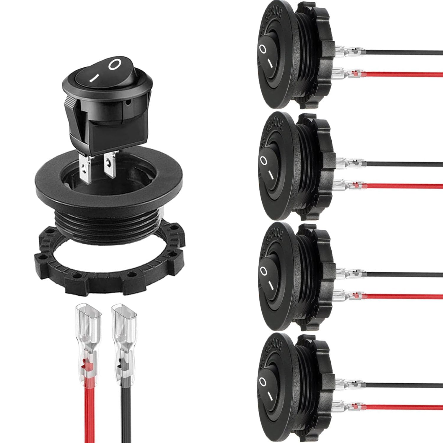 RUNCCI-YUN 5PCS Runde Wippschalter ON-OFF Kippschalter 12V KFZ Schalter SPST Mini Wippschalter 2-pin 10A 125V AC/10A 12V DC mit Schalter Panel für Motorrad, Limousine, Boot