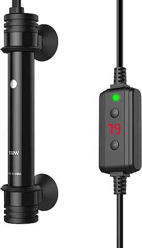 NICREW Calentador de acuario de 100 W, calentador de tanque de peces de temperatura ajustable con controlador para 10-20 galones, protección contra