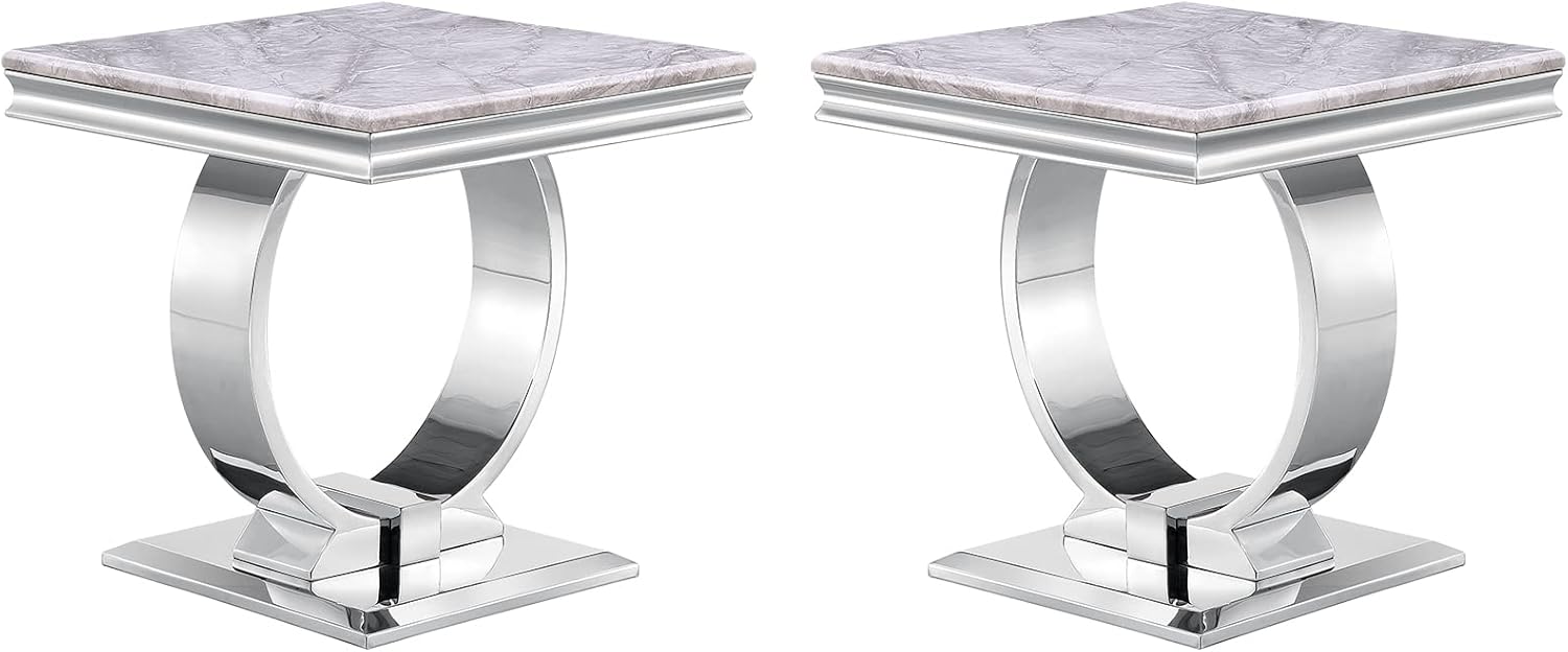 ACEDÉCOR Silver End Table Set of 2, Modern Square Living Room End Table with