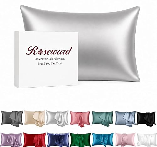 ROSEWARD Gray Silk Pillowcase, 22 Momme Queen