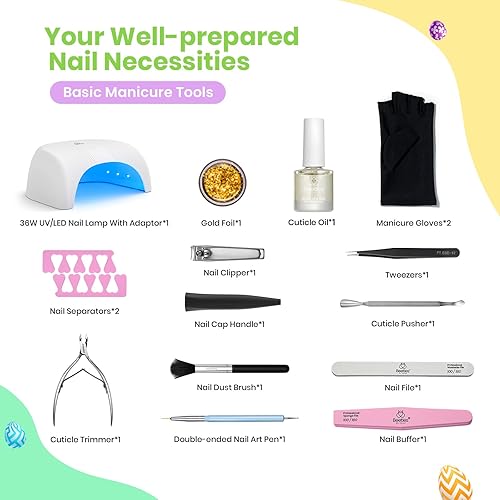 Miniatura 5 de Beetles - Juego de esmaltes de uñas de gel con luz UV, 52 piezas, kit de iniciación de gel, 32 colores de verano, pastel, rosa, azul, morado, con