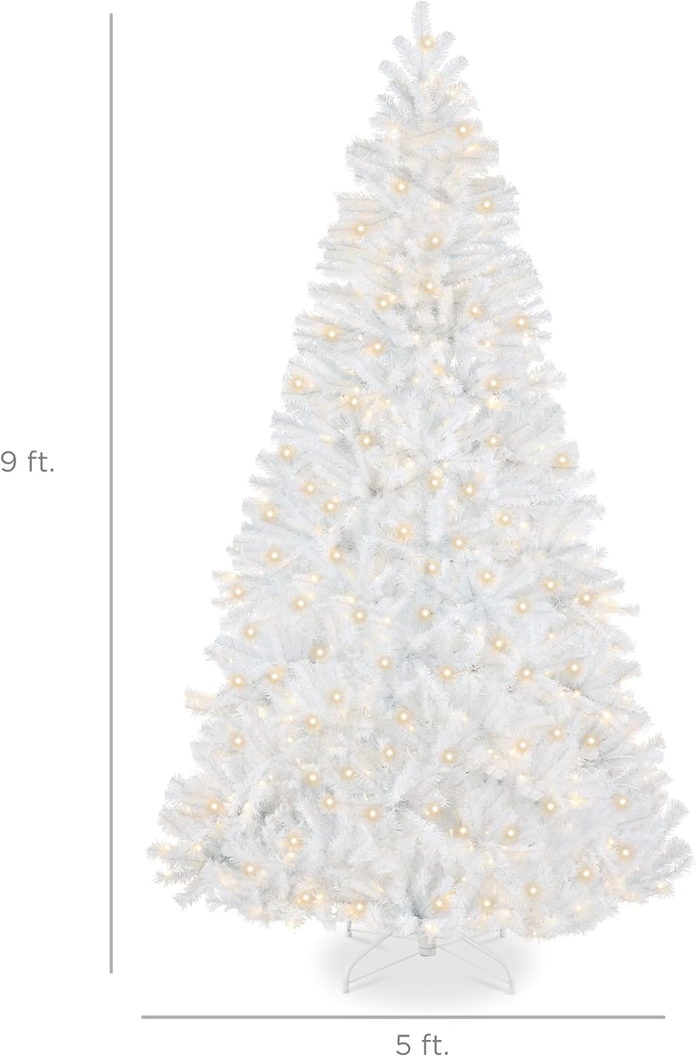 Best Choice Products Artificial Christmas Tree, 9ft Premium Pre-Lit Realistic Spruce Holiday Décor w/Dense Branches, Metal Base - White Spruce