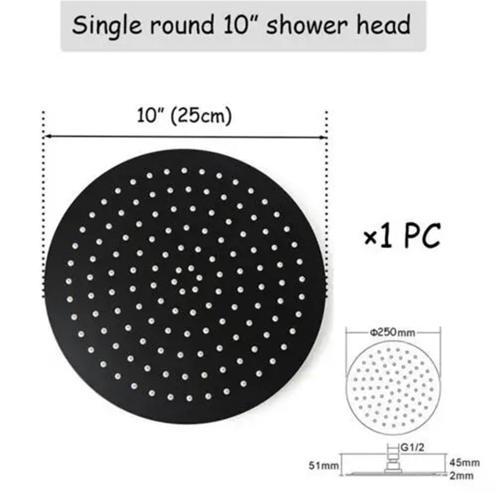 Czarna głowica prysznicowa ze stali nierdzewnej 25 cm – kwadratowa i okrągła – grubość 2 mm – uchwyt ścienny/sufitowy – nowoczesna armatura łazienkowa zapewnia wrażenia przypominające spa