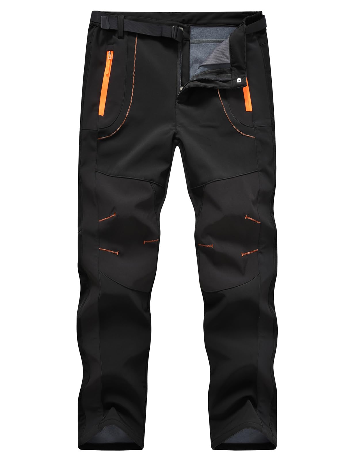 TBMPOY Men's Snow Ski Waterproof Fleece Lined Pants Outdoor Hiking Mountain Softshell with Belt