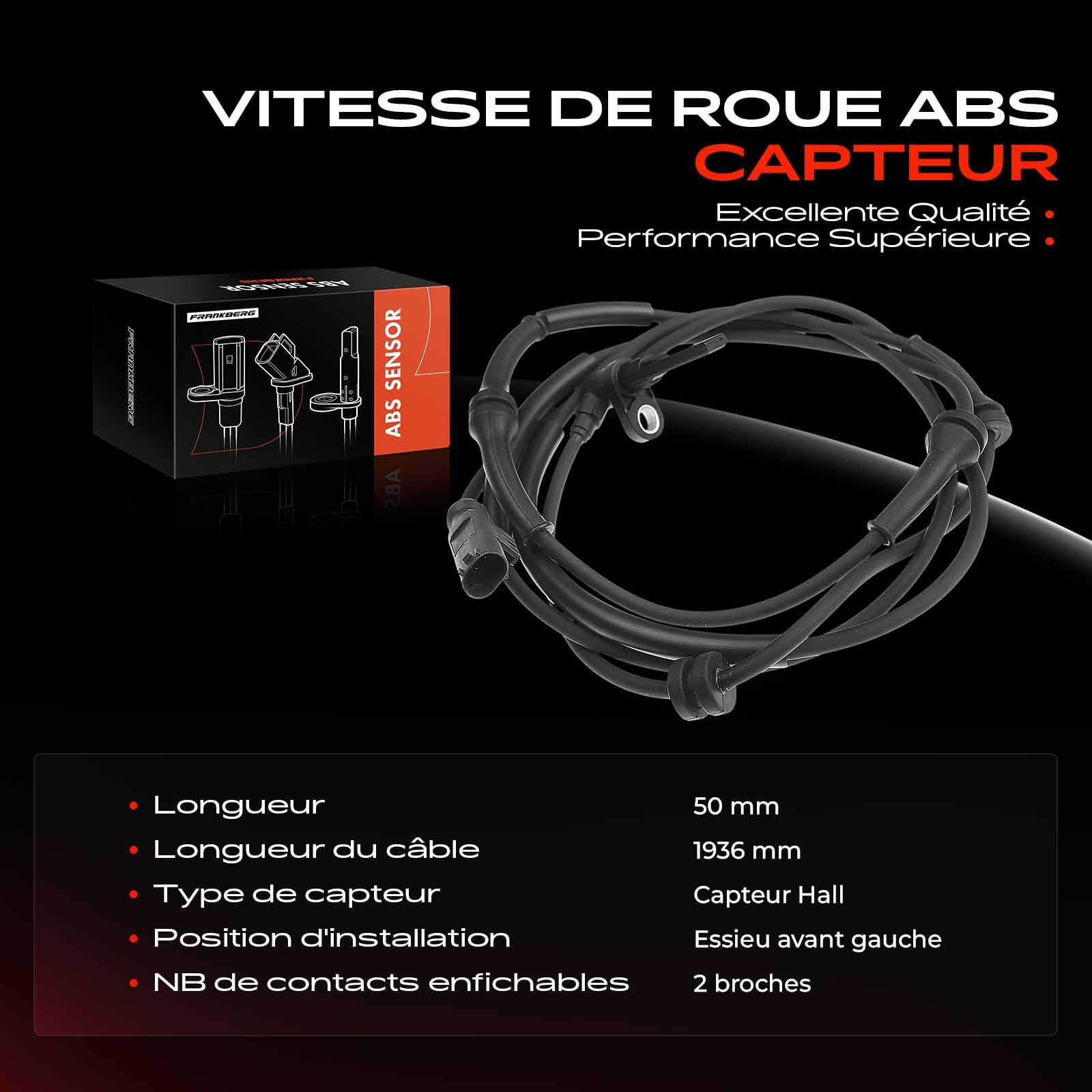 Frankberg Capteur ABS de vitesse de roue avant gauche 46842227 | Compatible avec: 147 937