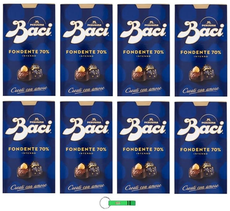 8 x Baci Perugina Oscuro 70% Chocolate Caja 200 g + Llavero Beni Culinari Gratis