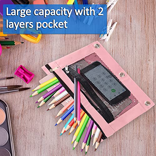 Kingtle Pencil Pouch For 3 Ring Binder, Binder Zipper Pouch, Pencil Case With Double Pocket And Mesh Window, 6 Pack 6 Colors #TOP4