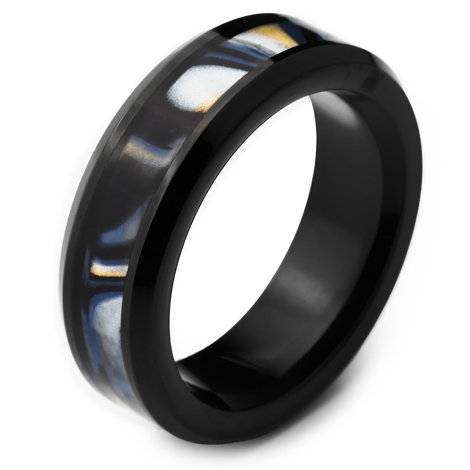 Men's Bold Designer Rings Collection | Black Stainless Steel, Flash Red, Carbon Fibre, Wood Inlay, Damascus Design Rings for Men-image-9