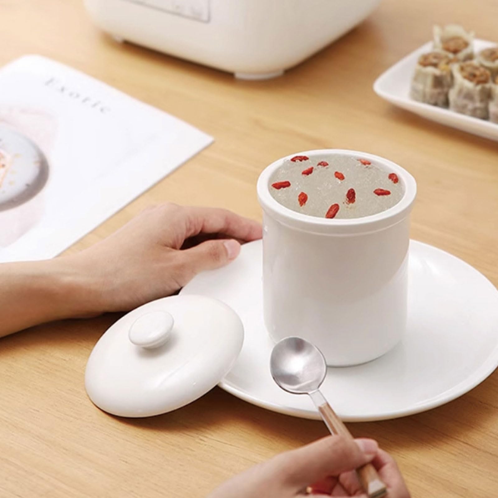 Cuiseur Électrique De Soupe Bouillie Marmites Ragoût en Céramique 1L avec Le Contrôle Petit Lent Approprié À La Cuisson Saine Électrique