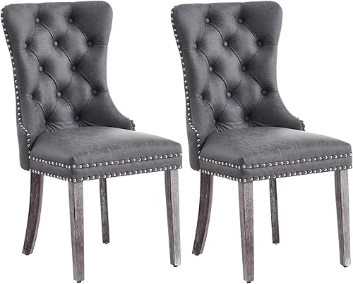 Miniatura 51 de Kiztir Juego de 2 sillas de comedor de terciopelo, sillas de comedor tapizadas con ribete de anillo y respaldo con botón, silla de comedor copetuda