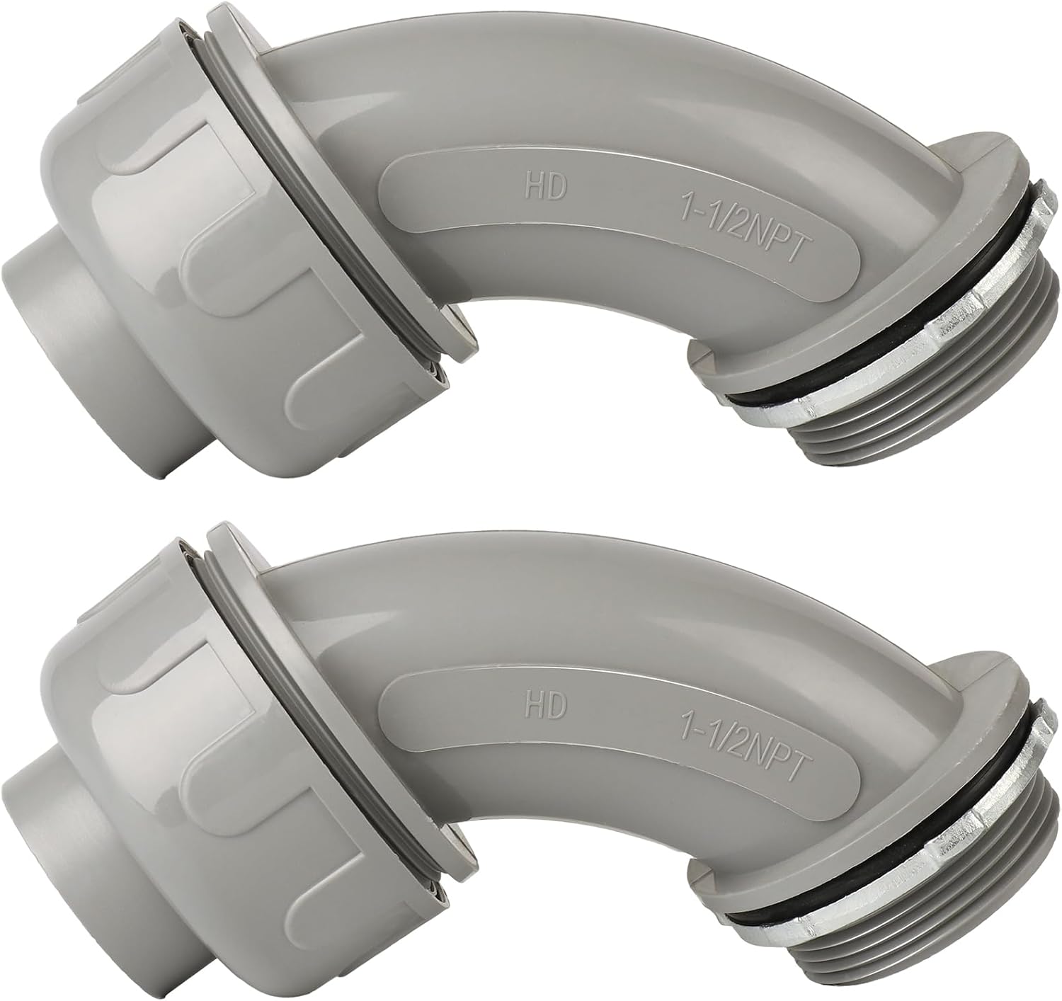 Conduit Connectors, 1-1/2 Inch Liquid Tight Connector NPT Non-Metallic for PVC Electrical Flexible Conduit Fittings, 90 Degree, UL Listed for Home Outdoor Tubes Tools, Grey (5-Pack)