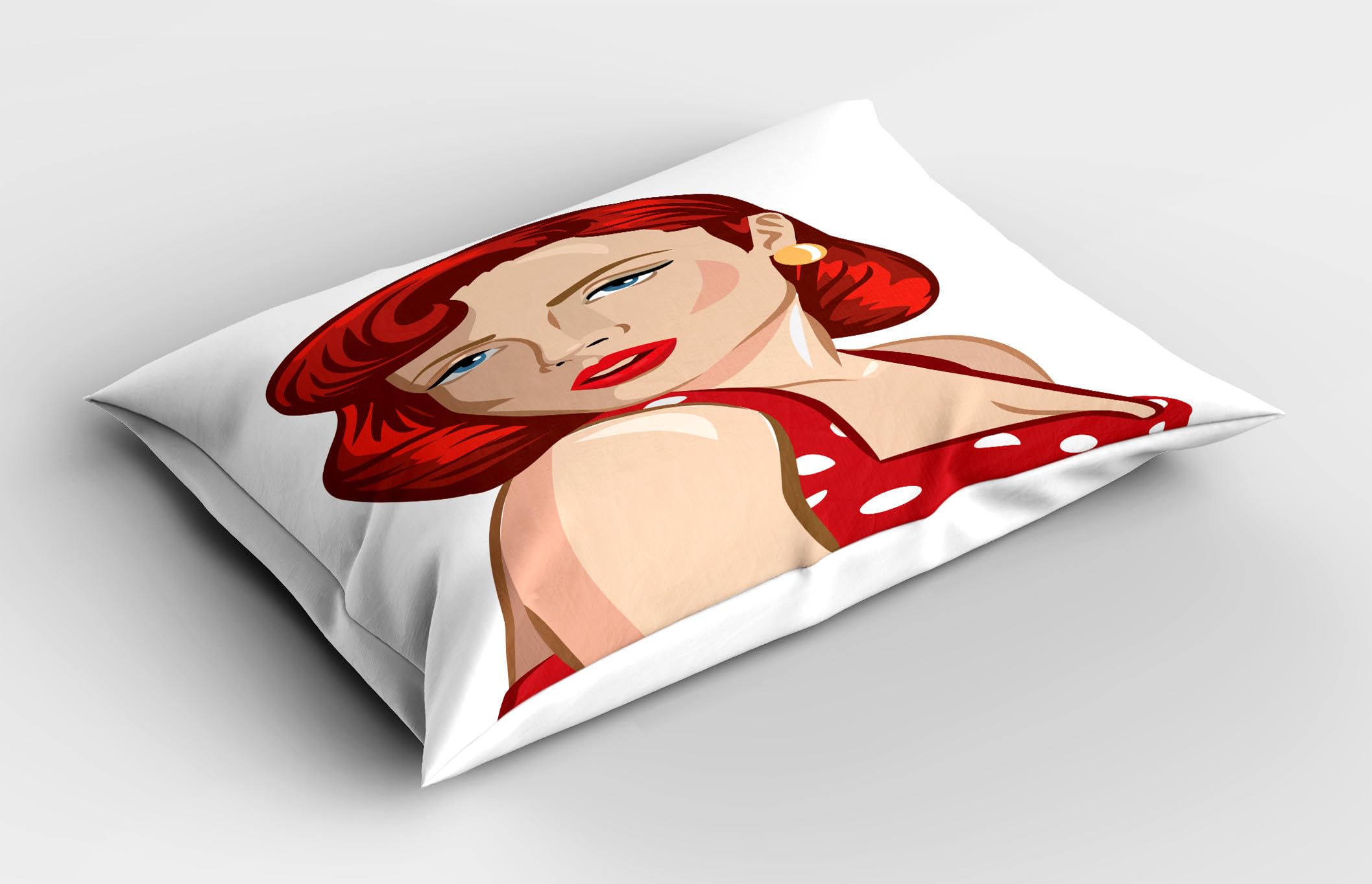 Ambesonne Pin up Girl Pillow Sham Set of 2, Vintage Portrait of a Ginger Lady with Retro Style Rolled Hair, Quality Microfiber Bedding Item for All Seasons, 26