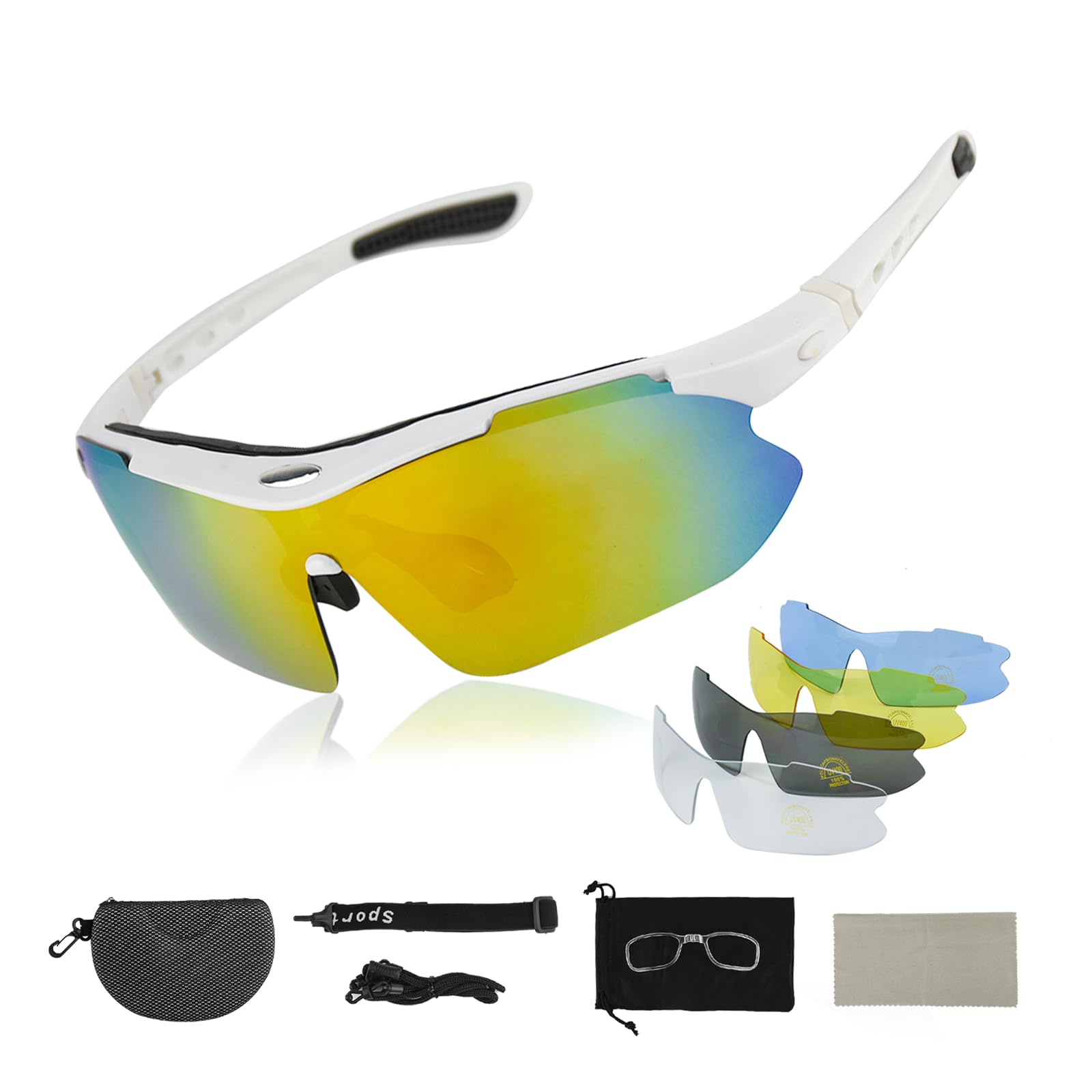 Zequech - Gafas de ciclismo polarizadas, 5 funciones de escena diferentes, lentes intercambiables, para deportes al aire libre, desmontable, para conducir, noche, lluvia, pesca