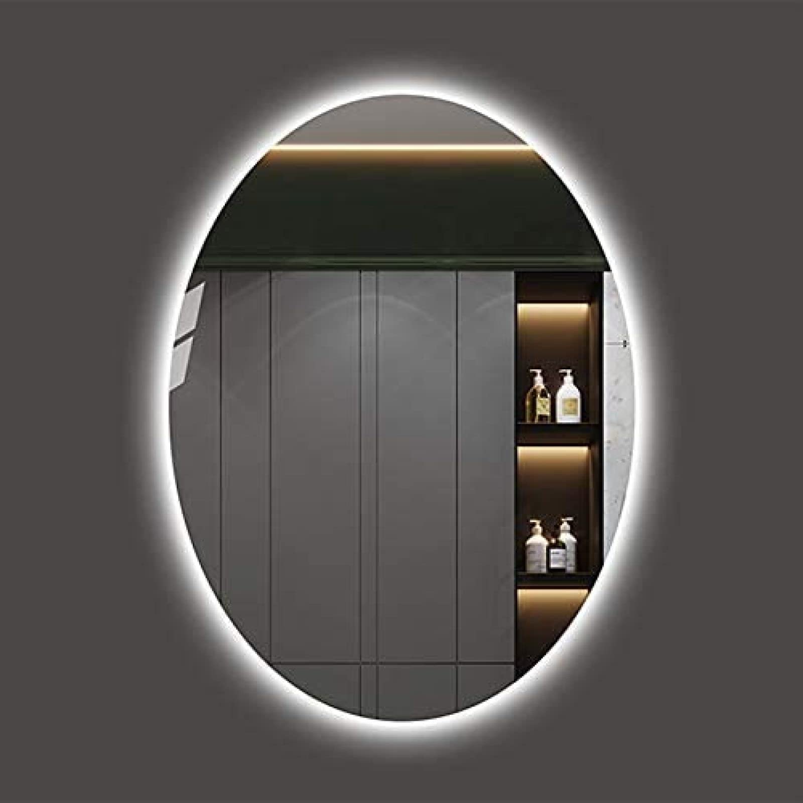 SXFSDOU Modern Oval LED Backlit Bathroom Mirror with Wall Mount Lighted Vanity Makeup White Lights 50 * 70cm
