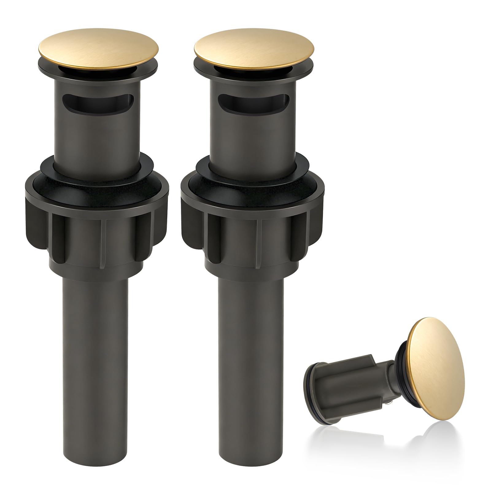 ARCORA Drenaje para Fregadero de baño con rebosadero, 2 Unidades, tapón de Drenaje desplegable Dorado Cepillado para Lavabo, tapón de Drenaje para Lavabo