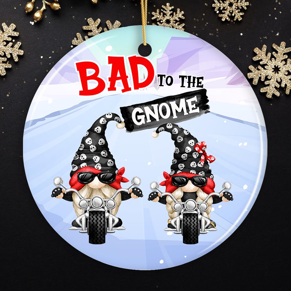Bad to The Gnome Biker Theme Christmas Ornament