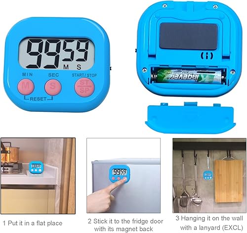 Miniatura 7 de Temporizadores, temporizador magnético BESTWYA con pantalla LCD transparente, 3 botones grandes, interruptor de encendidoapagado, función de cuenta