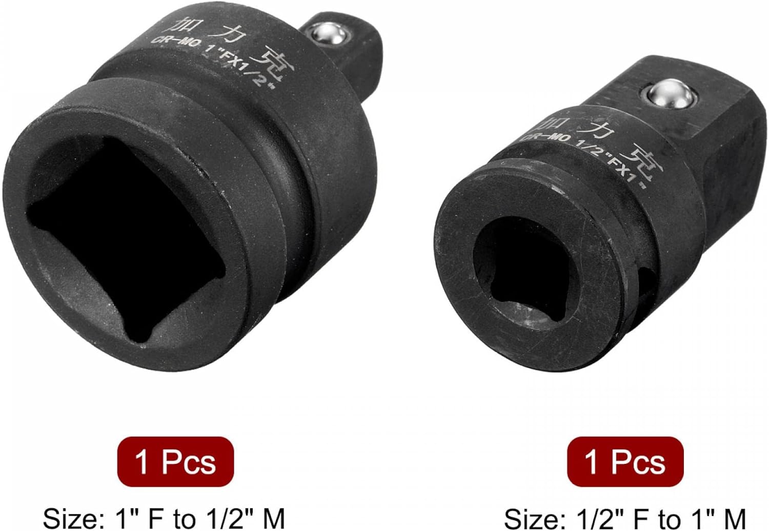 uxcell 1" (F) to 1/2"(M) & 1/2" (F) to 1"(M) Impact Socket Adapter Set of 2 Pcs, Female to Male, CR-MO Steel