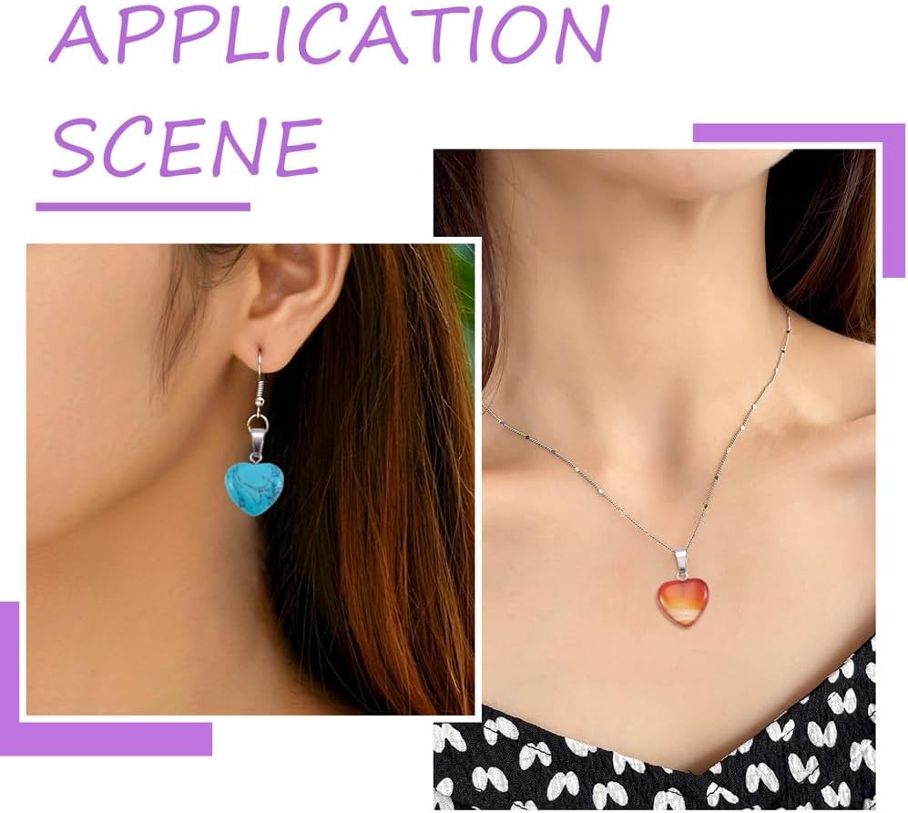 50pcs Heart Shaped Stone Pendants Healing Chakra Crystal Gemstone Rock Charms Random Mixed Bulk for Valentine's Day Gift Jewelry Making Hole: 2x7mm