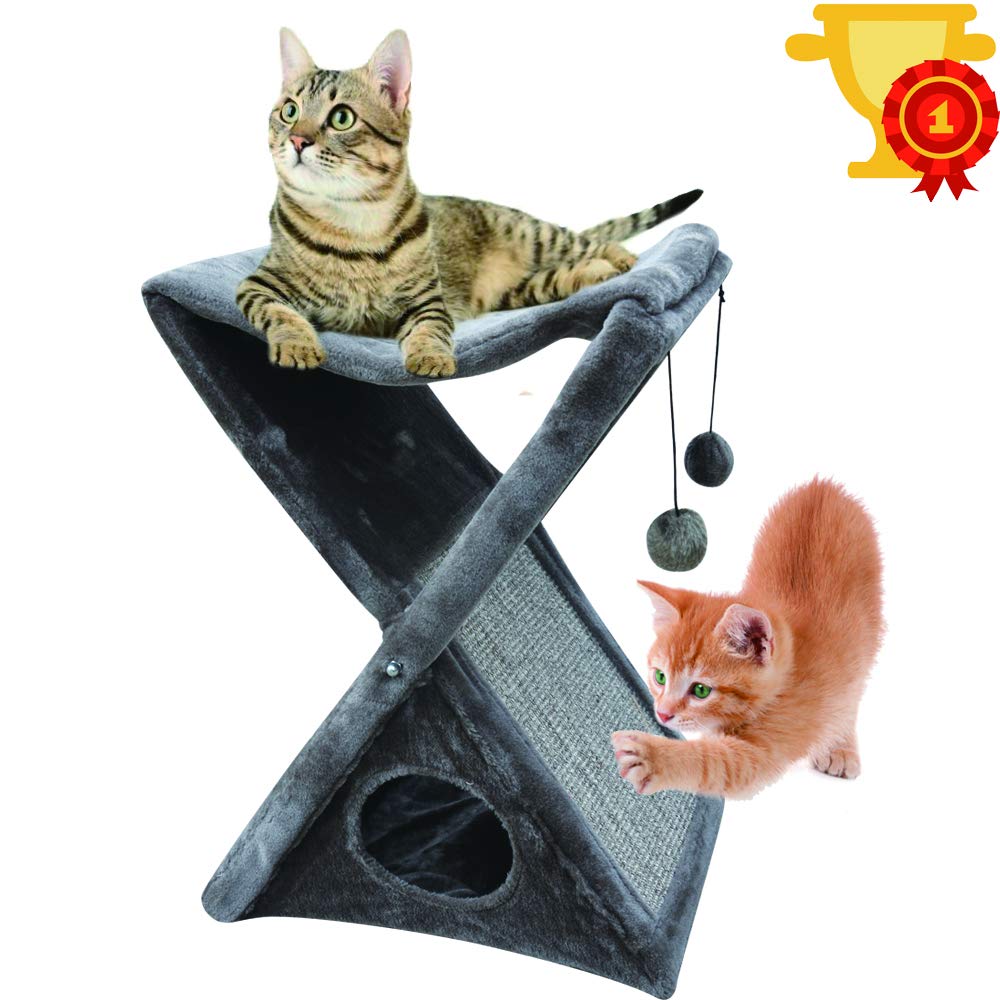 BPS Bandeja Rascador Gato Juguete para Gatos con Base Bola Casa y Arco Superior Materiales Rugoso Tamaño 52x38x68 cm BPS-10709