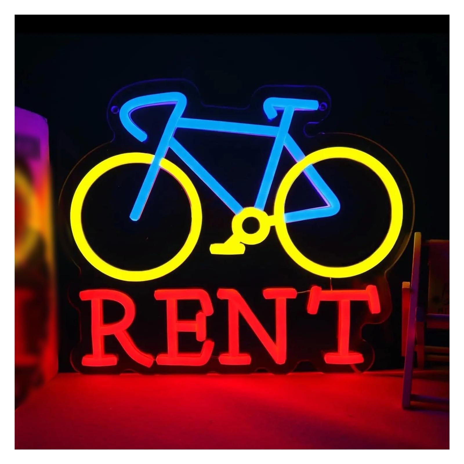 SHOUXI Sign Lamp Bicycle Rental Neon Sign USB Dimmable Rent Bike Rental Shop Store Office Illuminated Display Light Decor 30.5х20.5cm