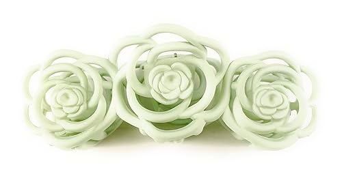 Pinza para el pelo de flor de rosa verde, pinza de mariposa floral, 4.25 pulgadas de largo, roseta cortada rosa verde salvia