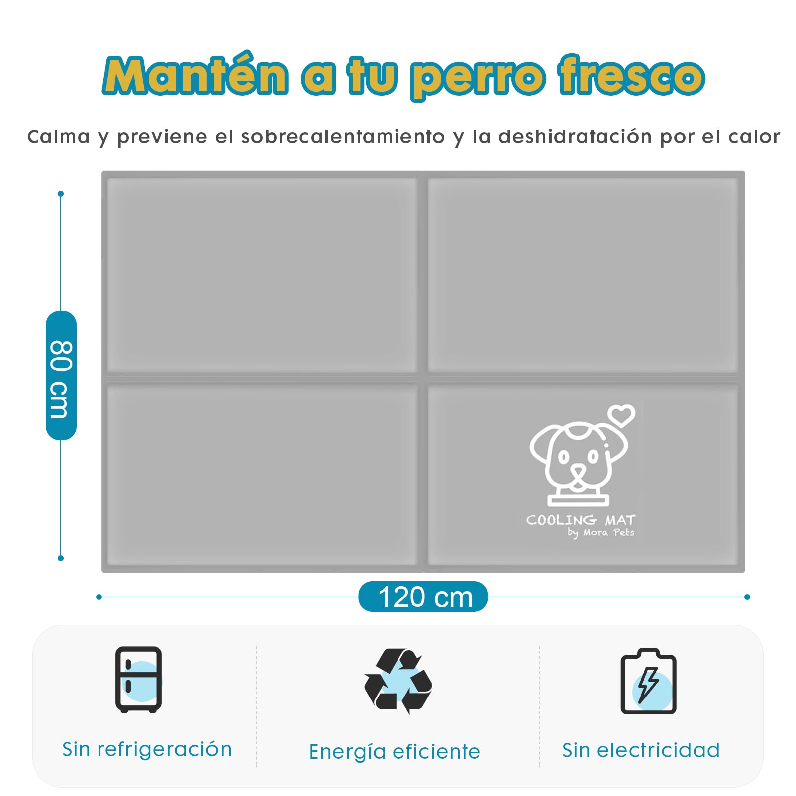 Pawtasy Cama refrescante Perro Manta refrigerante Gatos Cama Fria para Perros Verano Alfombrilla refrigerante Alfombra Colchoneta Ideal para Mascotas Extra Grande, XXL 120 x 80 cm Gris