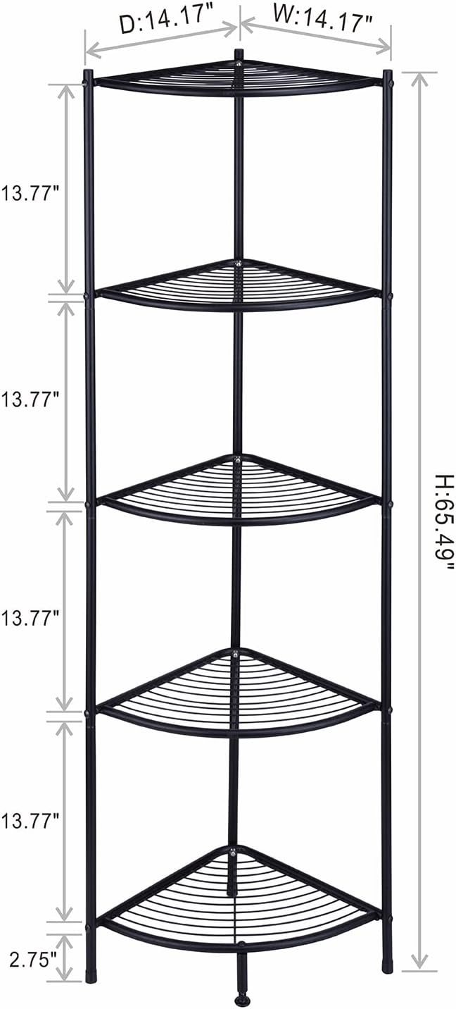 L&H UNICO 5-Tier Corner Spa Tower Standing Corner Wire Shelving Unit Storage Furniture Multipurpose Space Saving Storage Rack, Black