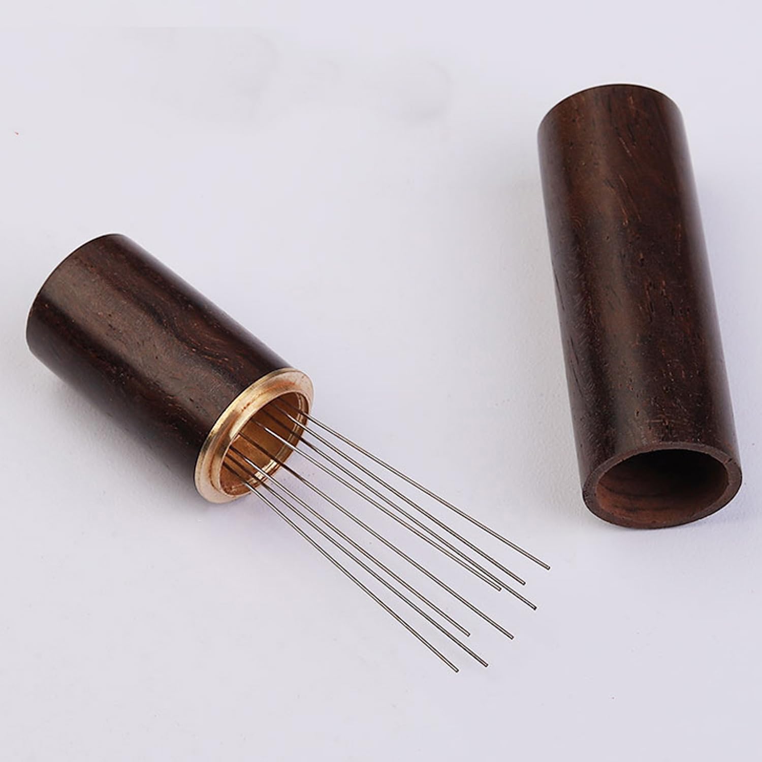 LonimiaEspresso Distribution Tool, Espresso Stirrer Tool with Natural Wood Handle and Base, 8 Needles Espresso Coffee Stirrers Espresso Needle Distributor for Home Kitchen Cafe