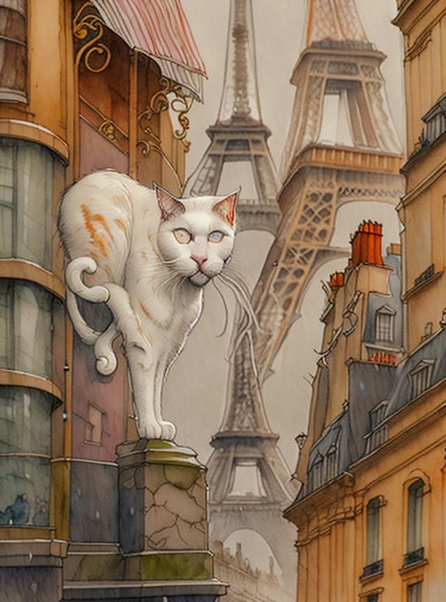 Poster sur toile sans cadre chat blanc de 58x90 cm motif pluie brouillard