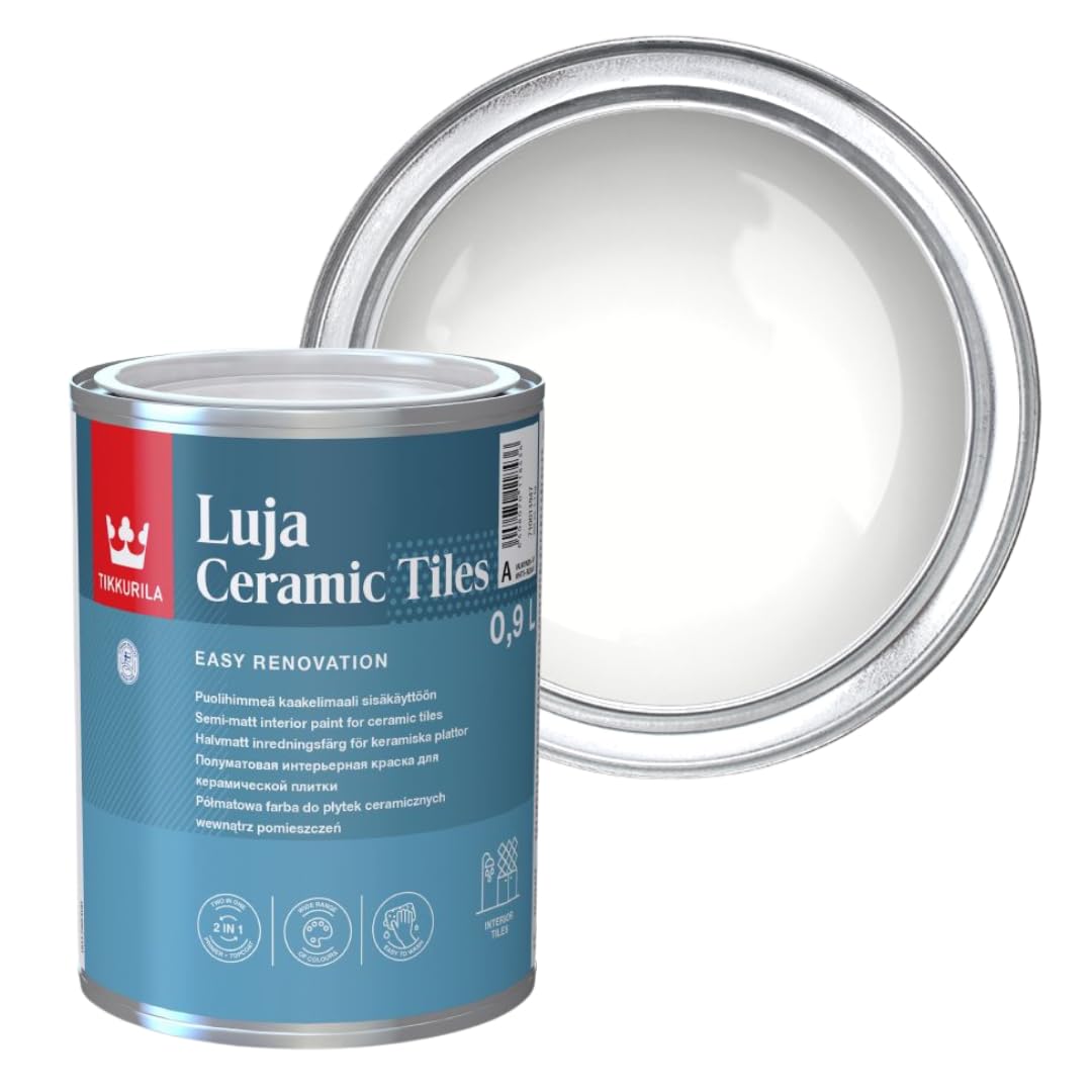 TIKKURILA Luja Ceramic Tiles - Semi-matt paint for Ceramic Tiles - White & 15+ Colours (Customise Now) (1 Liter)