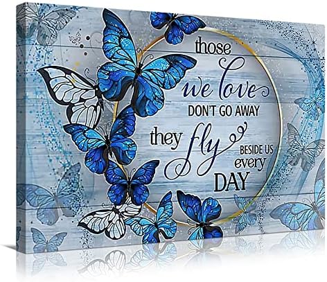 Inspirational Blue Butterfly Wall Art Butterfly Decor for Bathroom Blue Wall Art for Office Butterfly Room Decorations Art Paintings Blue Butterfly Picture Decor for The Home Framed Wall Art 12"x18"