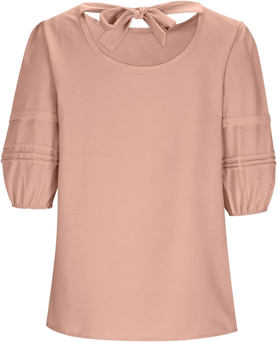 Women Dressy Casual Blouses Tie Back Crewneck 3/4 Length Sleeve Tops Loose Elegant Business Work Shirts