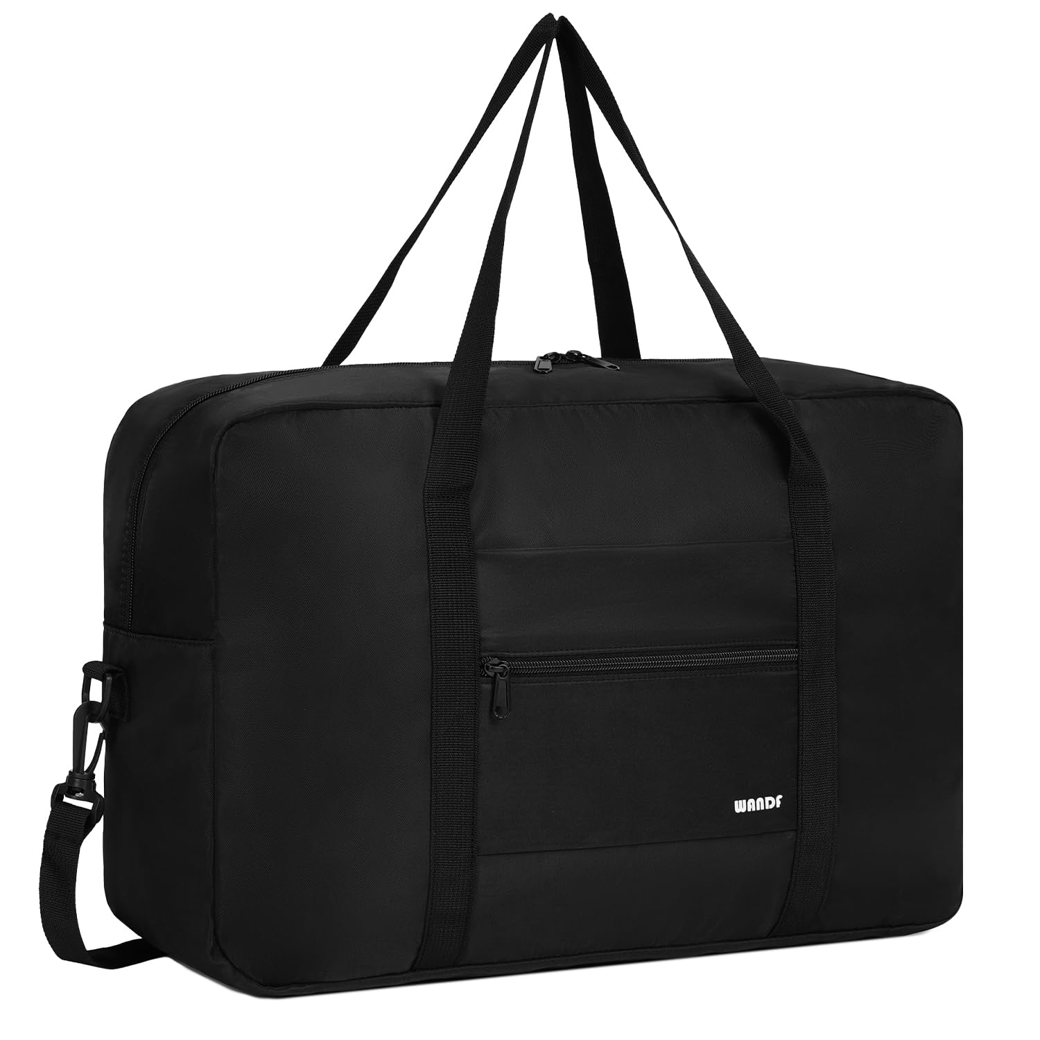 WANDFFor Spirit Airlines Personal Item Bag 18x14x8 Travel Duffel Bag Underseat Foldable Carry-on Luggage Overnight Weekender Duffle for Women and Men (Black with Shoulder Strap), B-Black with Shoulder