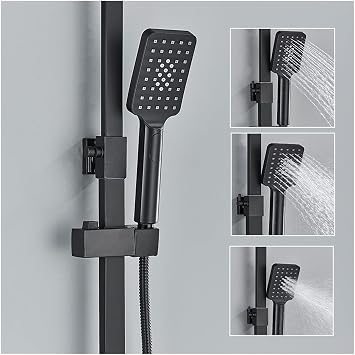 LED Rainfall Shower Panel Tower System Shower Black Copper All Home Bathroom Shower Set Thermostat Digital Display Rotating Elevating Pressure Shower Multifunction Color: White Hot Gold, Size: 1