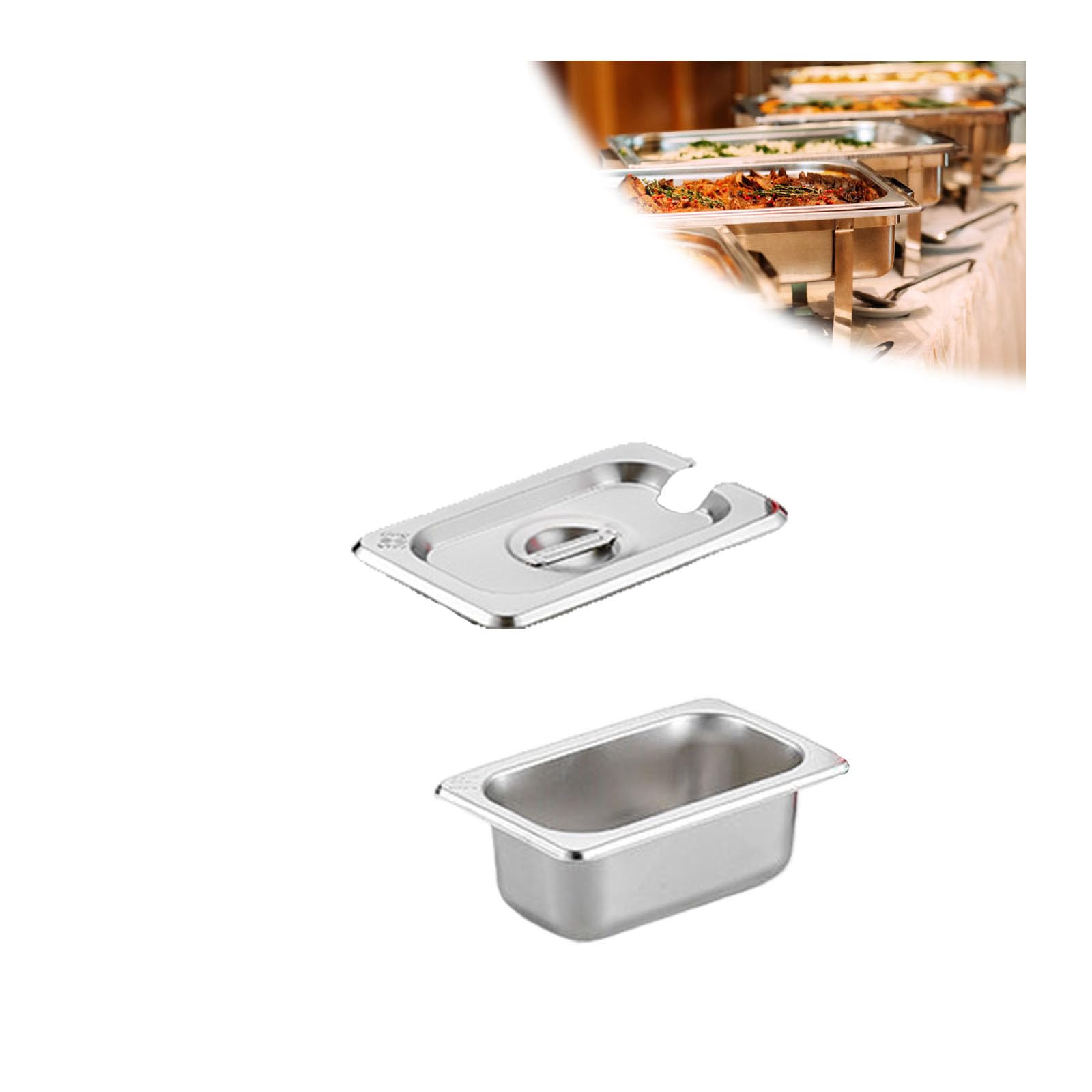 Contenedor GN Accesorios para Pizza,Rectángulo Acero Inoxidable Contenedor Gastronorm,Recipientes para Alimentos Apilable,1/9（17.5 * 11cm）,6.5cm