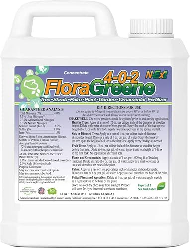 4-0-2 FloraGreene - Fertilizante para árboles, arbustos, palmas, plantas, jardín y ornamentales para más flores y hojas más saludables