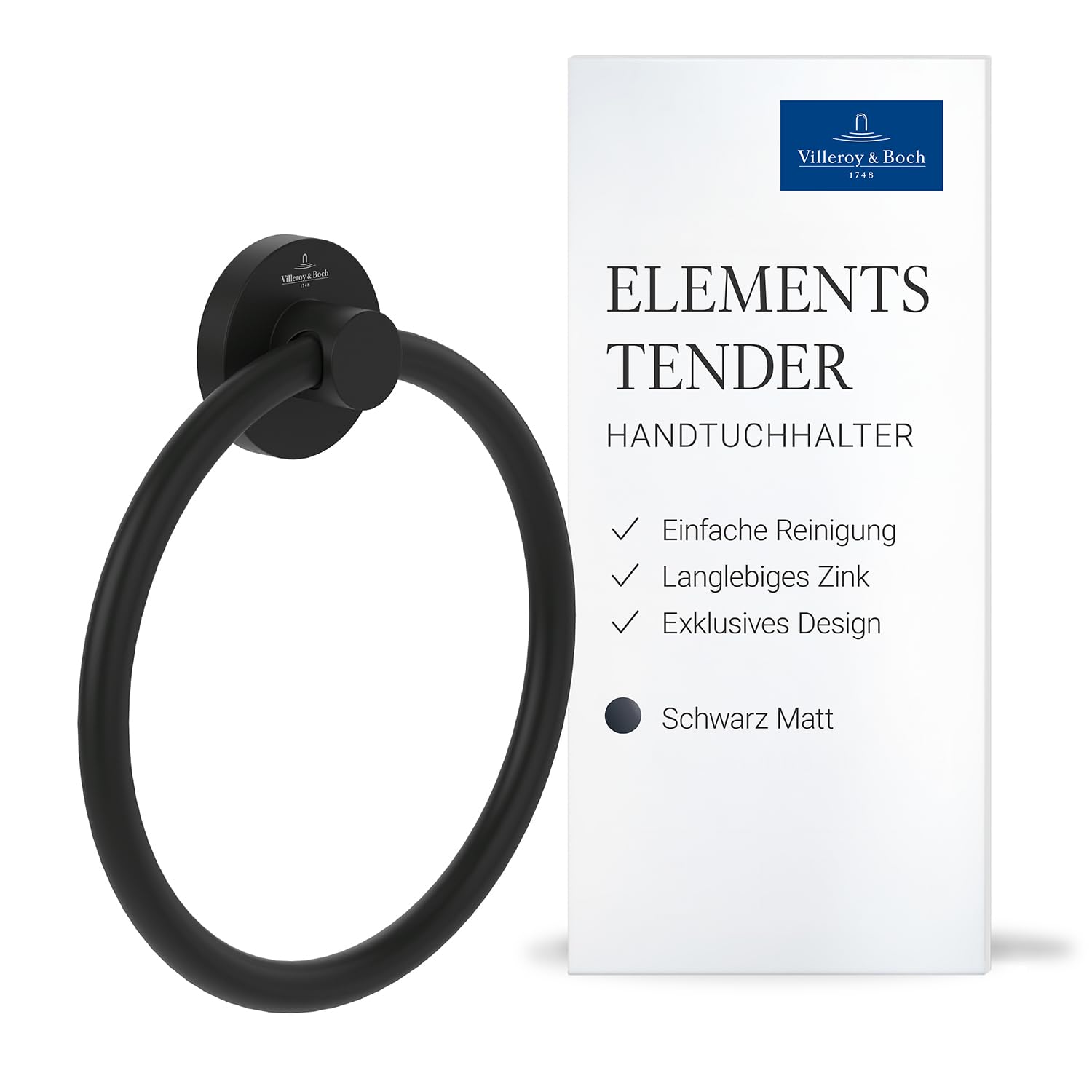 Villeroy & Boch Elements Tender Handtuchhalter, rund – Schwarz Matt