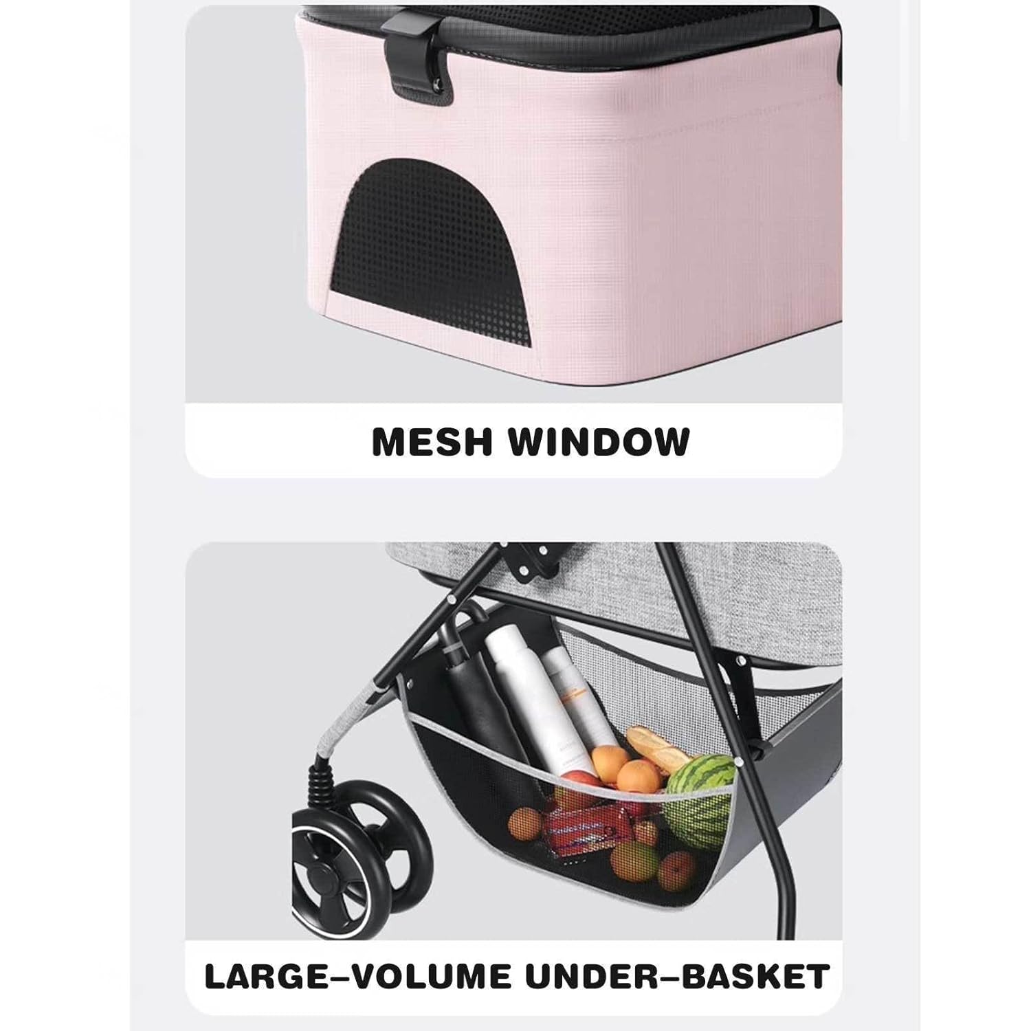 Pet Stroller, 3 in 1 Multifunction Pet Travel System, 4 Wheel Foldable Pet Stroller with Push Button Entry, Storage Basket for Small Medium Dogs & Cats,Grey(Grey) (Green)