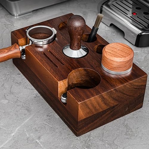 Miniatura 7 de Soporte para manipulación de espresso, estación de madera para expreso, color nogal natural, soporte para tapete de tamp (para portafiltros de 2.008