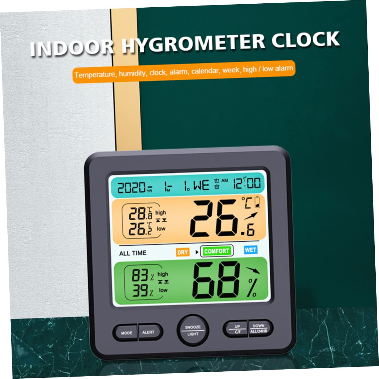 Practical Indoor Thermohygrometer Temperature and Humidity Easy Read Digital Clock