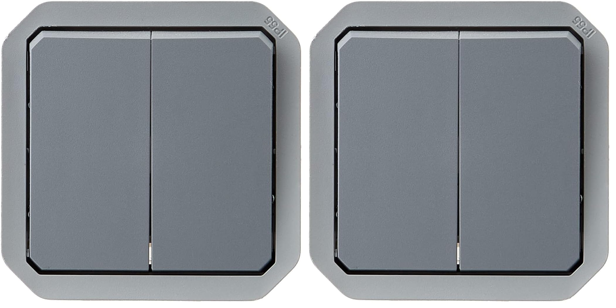Legrand - Commande pour fonction double interrupteur ou va-et-vient 10A ou poussoir 10A étanche Plexo finition gris (Lot de 2)